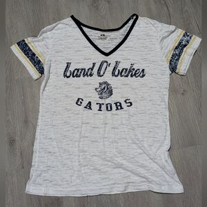 Gators Women's White V-Neck Tee with Navy & Yellow Accents